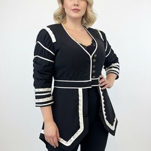 Bebe Black Contrast Trim Statement Blazer Lace Detail Size M